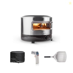 Solo Stove Pi Prime 21" x 16" Stainless Steel Propane Outdoor Pizza Oven Bundle with IR Thermometer, Stainless Peel & Shelter  12" Panoramic Opening, Demi-Dome Heating, 90-Second Artisan Pizzas
