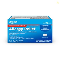 Amazon Basic Care Allergy Relief Loratadine Tablets 10 mg, 90 Count (Packaging may vary)