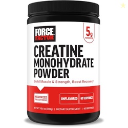 Force Factor Creatine Monohydrate Powder, 5g Micronized Dose to Support Muscle Growth, Strength, Recovery, Cognitive Health & Memory, Unflavored, 60 Servings
