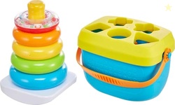 FISHER-PRICE BABYS FIRST BLOCKS & ROCK-A-STACK TOY SET, BUCKET OF 10 SHAPES & RING STACKING ACTIVITY FOR DEVELOPMENTAL PLAY AGES 6+ MONTHS (AMAZON EXCLUSIVE)