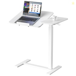 Sweetcrispy Small Standing Desk Rolling Table Adjustable Height, Laptop Mobile Stand with Wheels, Portable Computer Workstation with Tiltable Desktop for Teacher Classroom Home Office, White