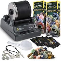 NATIONAL GEOGRAPHIC HOBBY ROCK TUMBLER KIT - ROCK POLISHER FOR KIDS & ADULTS, NOISE-REDUCED BARREL, GRIT, 2.5 POUNDS RAW GEMSTONE & JASPER MIX, GREAT STEM HOBBY KIT