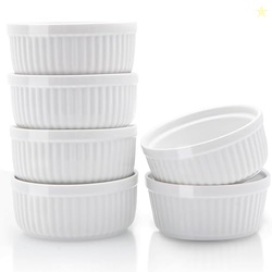 Nuwave Ceramic Ramekins 8 oz, Set of 6, Elegant Classic Style for Baking Souffles, Creme Brules, Custards, Puddings, 4.3 Wide & 2 Tall, Microwave, Oven & Dishwasher-Safe, Ivory White (6)