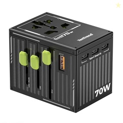 TenTrend 70W Universal Travel Adapter with 4 USB-C & 1 USB-A Ports, International Power Adapter, European Travel Plug Adapter, Worldwide Travel Essentials for EU UK AUS USA