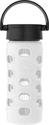 Lifefactory 12-Ounce BPA-Free Glass Water Bottle with Classic Cap and Protective Silicone Sleeve, Optic White