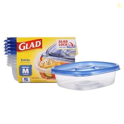 Glad Food Storage Containers for Everyday Use, Medium Square - Standard Meal Container Holds up to Twenty-Five Ounces, Blue, 25 oz - 5 Count