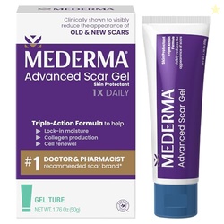 MEDERMA ADVANCED SCAR GEL, TREATS OLD AND NEW SCARS, REDUCES THE APPEARANCE OF SCARS FROM ACNE, STITCHES, BURNS AND MORE, 50 GRAMS