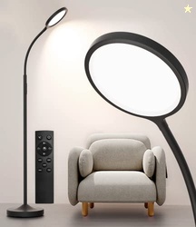 LUCKYSTYLE FLOOR LAMP,SUPER BRIGHT DIMMABLE LED LAMPS FOR LIVING ROOM, CUSTOM COLOR TEMPERATURE STANDING LAMP WITH REMOTE PUSH BUTTON, ADJUSTABLE GOOSENECK READING FLOOR LAMP FOR BEDROOM OFFICE BLACK