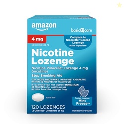 AMAZON BASIC CARE COATED ICE MINT NICOTINE POLACRILEX LOZENGES, 4 MG, STOP SMOKING AID, 120 COUNT