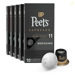 Peet's Coffee, Dark Roast Espresso Capsules, Compatible with Nespresso Original Machine - Nerissimo Intensity 11, 50 Count (5 Boxes of 10 Espresso Capsules)