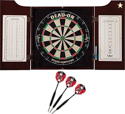 Viper by GLD Products Hudson All-in-One Dart Center: Classic Solid Wood Cabinet & Official Sisal/Bristle Dartboard Bundle: Deluxe Set (Dead On Dartboard and Darts), Mahogany Finish,40-0216