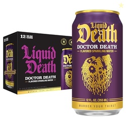 LIQUID DEATH, DOCTOR DEATH, SODA-FLAVORED SPARKLING WATER, 12-PACK (12OZ CANS), LOW SUGAR, HUGE FLAVOR & NO ARTIFICIAL SWEETENERS