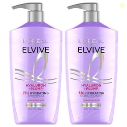 L'Oreal Paris Elvive Hyaluron Plump Shampoo and Conditioner Set for Dehydrated, Dry Hair with Hyaluronic Acid Care Complex, 1 Kit (2 Products)