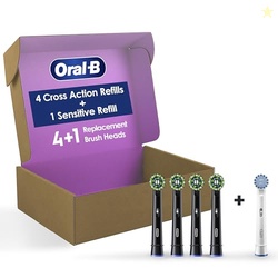 Oral-B CrossAction Electric Toothbrush Replacement Brush Heads, Black, 4 Count + 1 Sensitive White