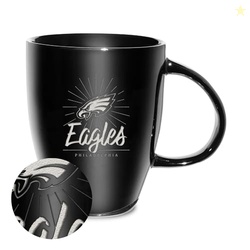 Rico Industries NFL Football Philadelphia Eagles Sunburst Black 18oz Laser Engraved Ceramic Lustre Mug