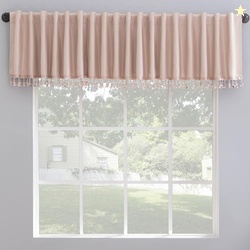 Sun Zero Greyson Faux Dupioni Silk Beaded Tassels Thermal Extreme Total Blackout Back Tab Curtain Valance, 50" x 17", Blush Pink