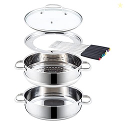 Nuwave Design-18/8 Stainless Steel Cookware,Free of PTFE PFOA PFOS,Fondue Pot Set,Works On All Cooktops and Induction Cooker,Include Pot,Steamer Basket,Glass Lid and 8 Fondue Forks,10 -Yer Wrranty, 3.5Qt Pot, Silver
