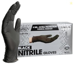 ForPro Professional Collection Disposable Nitrile Gloves, Chemical Resistant, Powder-Free, Latex-Free, Non-Sterile, Food Safe, 4 Mil, Black, Large, 100-Count