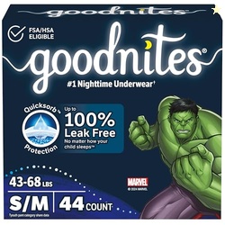 Goodnites Boys' Nighttime Bedwetting Underwear, Size S/M (43-68 lbs), 44 Ct (2 Packs of 22), Packaging May Vary