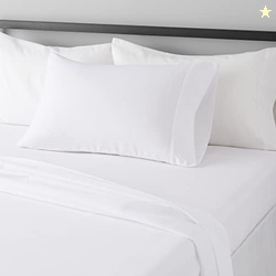Amazon Basics Lightweight Super Soft Easy Care Wrinkle Free Microfiber 3 Piece Bed Sheet Set with 14-Inch Deep Pockets, Twin, Bright White, Solid, Kids, Men & Women Bedding