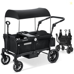 ELEMARA Foldable Wagon Stroller, Stroller Wagon for 2 Kids, Premium All Terrain Wagon for Kids with Removable Canopy, Adjustable Push/Pull Handle, Harnesses, Large Storage Bag, Black