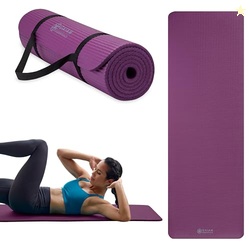 Gaiam Essentials Thick Yoga Mat Fitness & Exercise Mat with Easy-Cinch Carrier Strap, Purple, 72"L X 24"W X 2/5 Inch Thick, 10mm