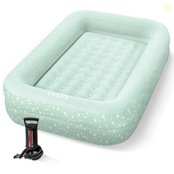 INTEX KIDS TRAVEL AIR MATTRESS INFLATABLE BED WITH RAISED SIDES AND HAND PUMP - PORTABLE BLOW-UP TODDLER TRAVELER BED FOR CHILDREN'S NAPS OR SLEEP
