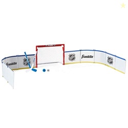 FRANKLIN SPORTS MINI HOCKEY RINK SET - HALF RINK KNEE HOCKEY GOAL, MINI STICKS, AND BALL SET - INDOOR MINI HOCKEY RINK - OFFICIAL NHL LICENSED WHITE