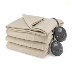 Sunbeam Royal Ultra Fleece Heated Electric Blanket King Size, 90" x 100", 12 Heat Settings, 12-Hour Auto Shut-Off, Machine Washable, Pebble Beige