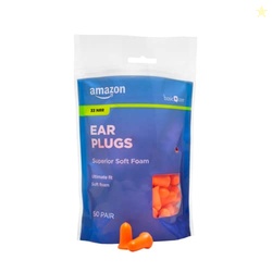 AMAZON BASIC CARE SOFT FOAM EARPLUGS, 100 COUNT (1 PACK OF 50 PAIRS)