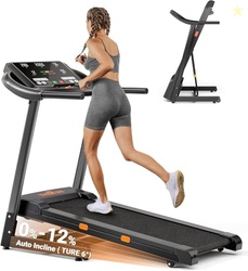 THERUN Incline Treadmill, 0-12% Auto Incline Treadmills for Running and Walking, 300 lbs Weight Capacity, Wide Belt, 3.0 HP, 18" LED Screen, 2 Layers Shock-Absorbing