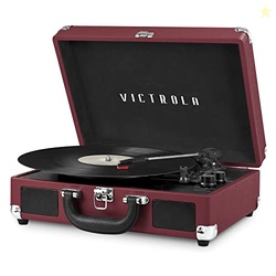Victrola Journey Bluetooth Portable Suitcase Record Player  with Built-in Speakers, 3 Speed Vinyl Record Player, RCA Out, Headphone Jack (Marsala)
