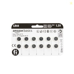 AMAZON BASICS 12-PACK LR44 ALKALINE BUTTON CELL BATTERY, 1.5 VOLT, LONG LASTING POWER, MERCURY-FREE