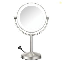 Conair Lighted Makeup Mirror, Double-Sided LED Vanity Mirror with 1X/10X Magnification, 3 Light Settings, 3 Modes, 360 Rotation, Satin Nickel Finish
