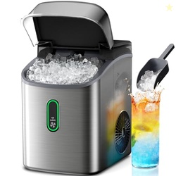 Silonn Nugget Ice Maker Countertop, Pebble Ice Maker with Soft Chewable Ice, One-Click Operation Ice Machine with Self-Cleaning, 33lbs/24H, Stainless Steel