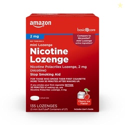 Amazon Basic Care Mini Nicotine Polacrilex Lozenge, 2 mg, Cherry Ice Flavor, Stop Smoking Aid, 135 Count