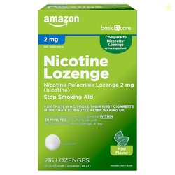 Amazon Basic Care Nicotine Polacrilex Lozenge, 2 mg (Nicotine), Mint Flavor, Stop Smoking Aid, Adult, 216 Count