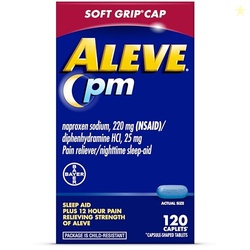 ALEVE PM SLEEP AID PLUS PAIN RELIEVER CAPLETS, NAPROXEN SODIUM & DIPHENHYDRAMINE HCL, NIGHTTIME, 120 COUNT