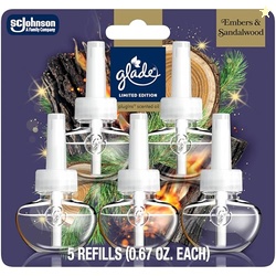 Glade PlugIns Refills Air Freshener, Embers & Sandalwood, Scented and Essential Oils for Home and Bathroom, 0.67 Fl Oz, 5 Count