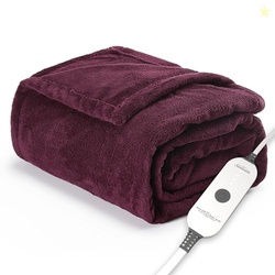 Sunbeam Electric Throw Royal Luxe Microplush Heated Blanket, 4 Heat Settings, 4-Hour Auto Shut-Off, Fast Heating, Warm and Cozy, Cabernet Red Color, 50" x 60"
