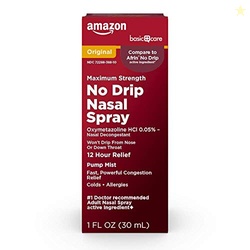 AMAZON BASIC CARE NO DRIP NASAL SPRAY, 12 HOUR NASAL DECONGESTANT, PUMP MIST, OXYMETAZOLINE HCL, COLD AND ALLERGY NASAL SPRAY, 1 FL OZ (PACK OF 1)