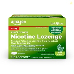 Amazon Basic Care Nicotine Polacrilex Mini Lozenge, 4 mg (Nicotine), Stop Smoking Aid, Mint Flavor, 216 Count, 8 Pack of 27