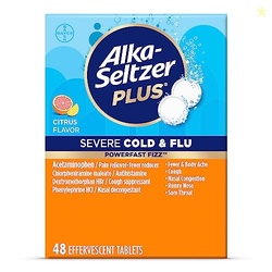 ALKA-SELTZER PLUS SEVERE, COLD & FLU MEDICINE, CITRUS EFFERVESCENT TABLETS, NASAL & SINUS CONGESTION, SNEEZING, RUNNY NOSE, COUGH, SORE THROAT, FEVER, HEADACHE AND BODY ACHES & PAINS, 48CT, ORANGE