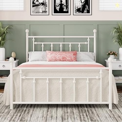 Allewie 14 Inch Queen Size Metal Platform Bed Frame with Victorian Vintage Headboard and Footboard/Mattress Foundation/Under Bed Storage/No Box Spring Needed/Easy Assembly/Noise Free/White