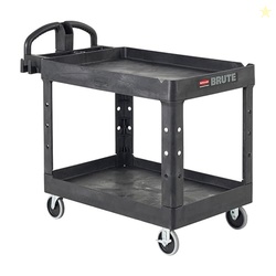 Rubbermaid Commercial Products 2-Shelf Utility/Service Cart, Medium, Black, Lipped Shelves, Ergonomic Handle, 500 Lbs Capacity, forfor Warehouse/Garage/Cleaning/Manufacturing