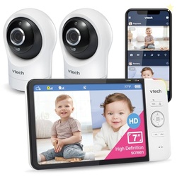 VTech RM7764-2HD Smart WiFi 2 Camera BabyMonitor, 360 Pan&Tilt, 10X Zoom, 7 HD Display & NightVision, Soothing Sounds, 2-Way Talk, Temperature & Motion Detection