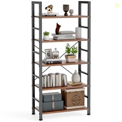 DUMOS 5 Tiers Bookshelf, Classical Modern Book Shelf, Tall Display Shelves in Living Room/Home/Office, Storage Organizer for CDs/Books/Movies, Rustic Brown