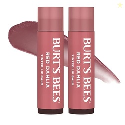 Burt's Bees Lip Tint Balm Stocking Stuffers Gifts, Long Lasting 2 in 1 Duo Tinted Balm Formula, Color Infused with Hydrating Shea Butter for a Natural Looking Buildable Finish, Red Dahlia (2-Pack)