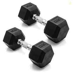 CAP BARBELL 25 LB RUBBER COATED HEX DUMBBELL HAND WEIGHT - PAIR | CHROME HANDLE
