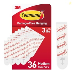 Command Medium Refill Strips, 36 Command Strips, Damage-Free Hanging, Reuse Medium Indoor Wall Hooks, No Tools Removable Adhesive for Home Decor